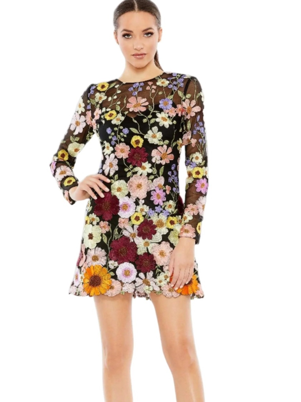 NWT Mac Duggal Floral 3D Applique 68202 Embroidered Dress Size 2